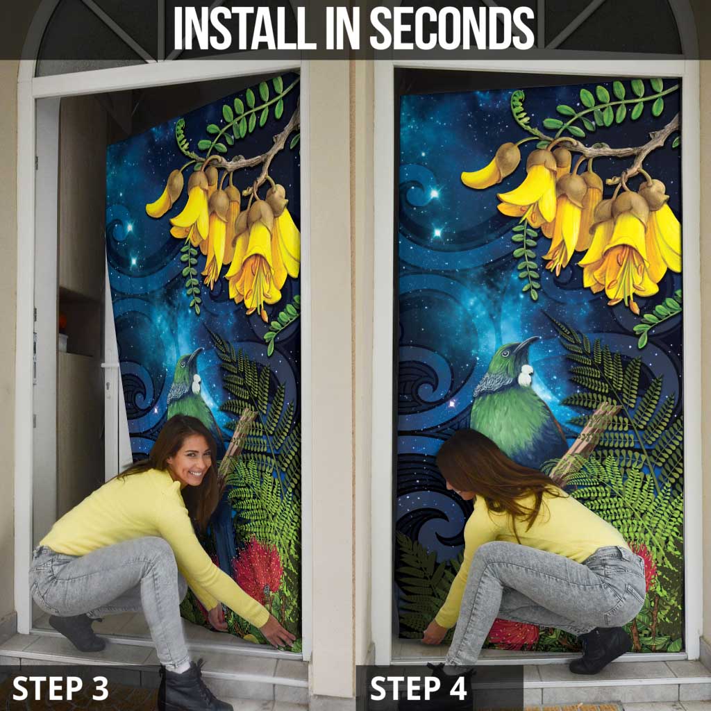 Tui Bird New Zealand Starry Sky Door Cover Maori Koru