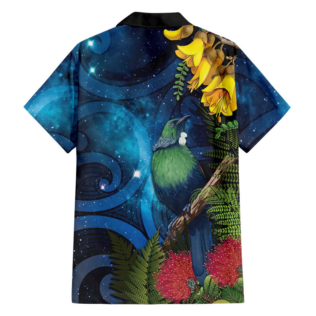 Tui Bird New Zealand Starry Sky Family Matching Long Sleeve Bodycon Dress and Hawaiian Shirt Maori Koru LT7 - Polynesian Pride