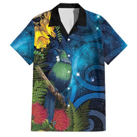 Tui Bird New Zealand Starry Sky Family Matching Off The Shoulder Long Sleeve Dress and Hawaiian Shirt Maori Koru LT7 Dad's Shirt - Short Sleeve Galaxy - Polynesian Pride
