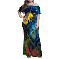Tui Bird New Zealand Starry Sky Family Matching Off Shoulder Maxi Dress and Hawaiian Shirt Maori Koru LT7 Mom's Dress Galaxy - Polynesian Pride
