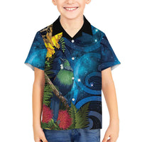 Tui Bird New Zealand Starry Sky Family Matching Off Shoulder Maxi Dress and Hawaiian Shirt Maori Koru LT7 Son's Shirt Galaxy - Polynesian Pride