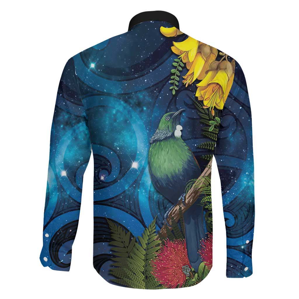 Tui Bird New Zealand Starry Sky Family Matching Short Sleeve Bodycon Dress and Hawaiian Shirt Maori Koru LT7 - Polynesian Pride