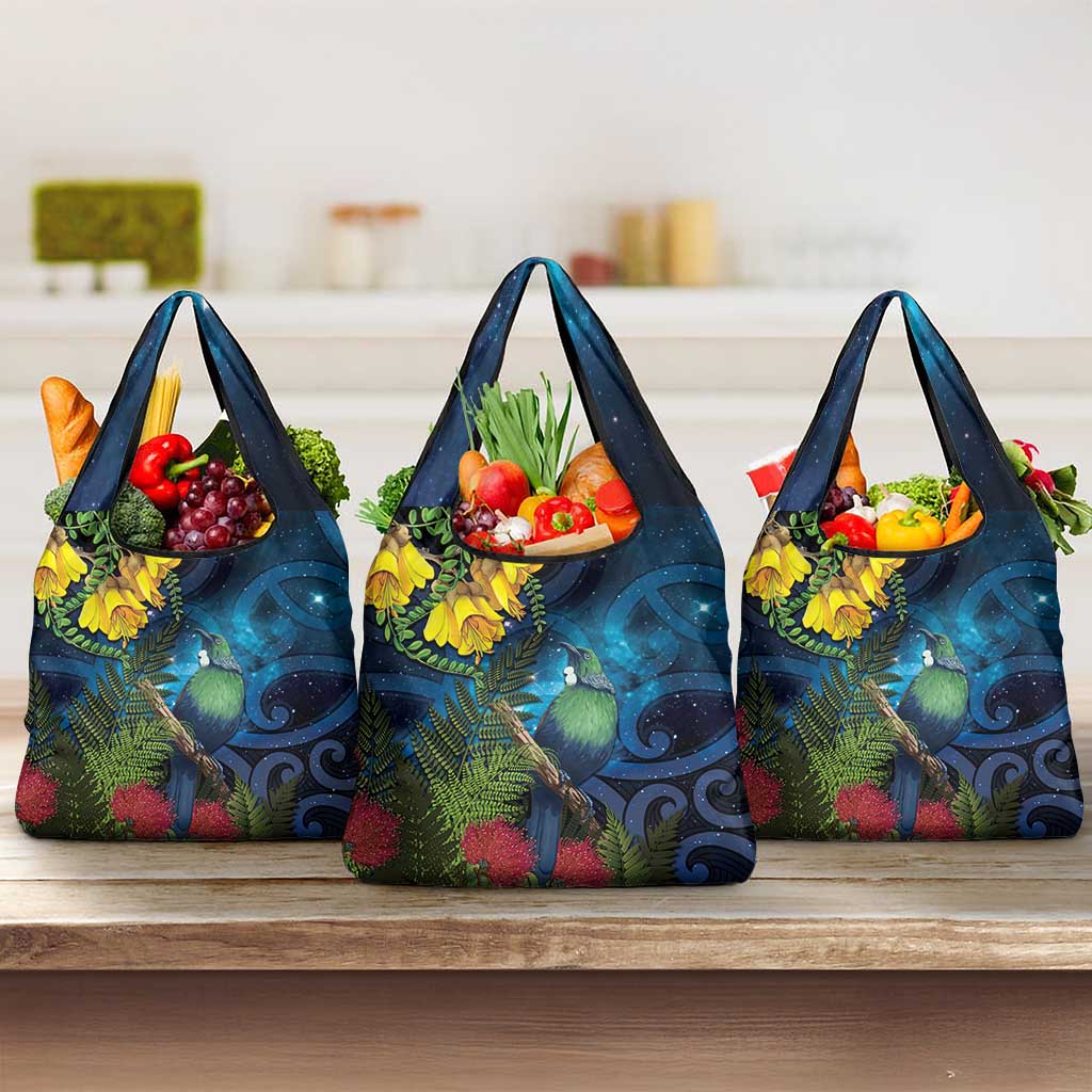 Tui Bird New Zealand Starry Sky Grocery Bag Maori Koru
