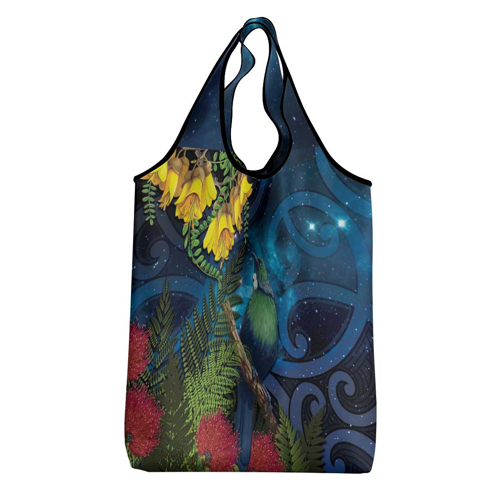 Tui Bird New Zealand Starry Sky Grocery Bag Maori Koru