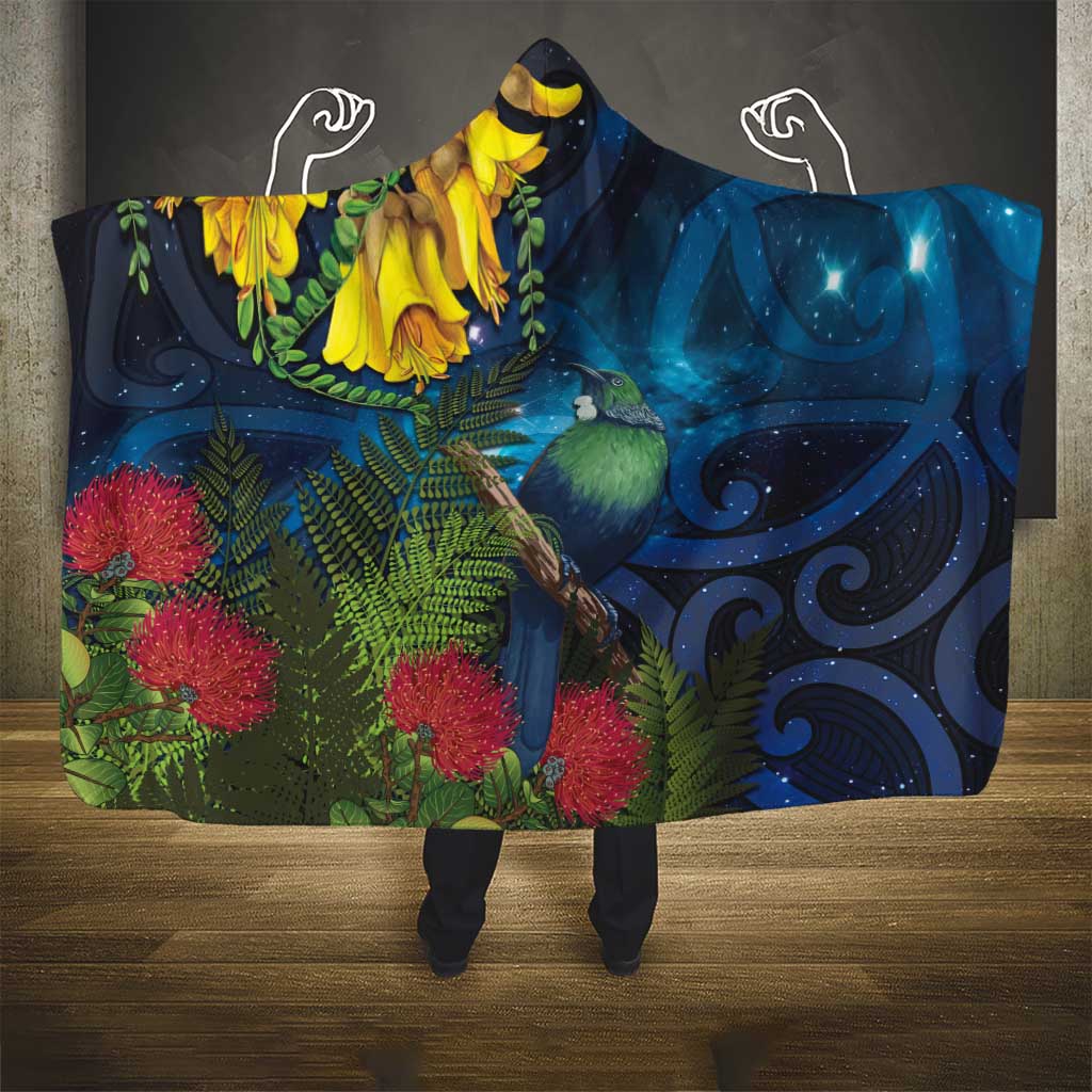 Tui Bird New Zealand Starry Sky Hooded Blanket Maori Koru LT7 - Polynesian Pride