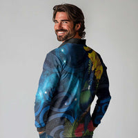 Tui Bird New Zealand Starry Sky Long Sleeve Polo Shirt Maori Koru LT7 - Polynesian Pride