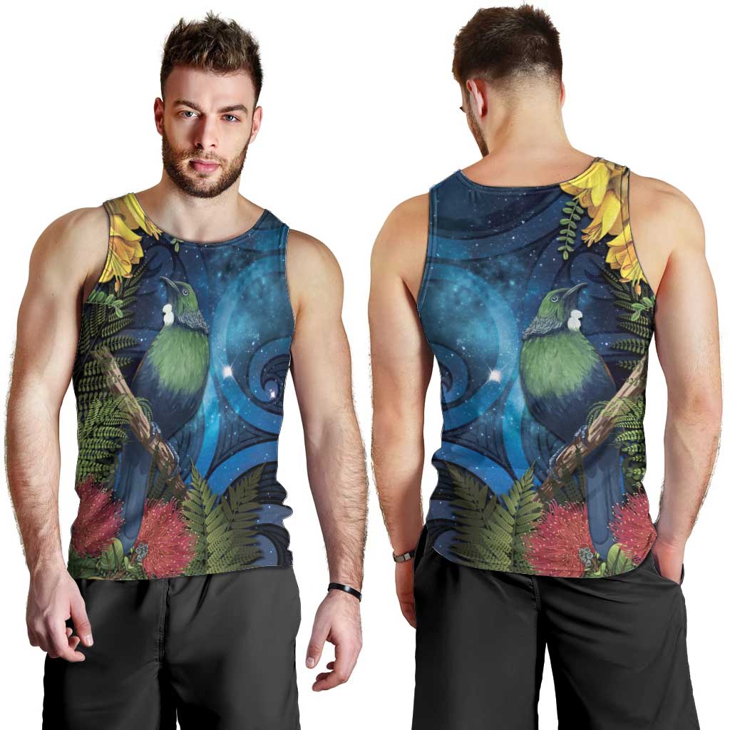 Tui Bird New Zealand Starry Sky Men Tank Top Maori Koru