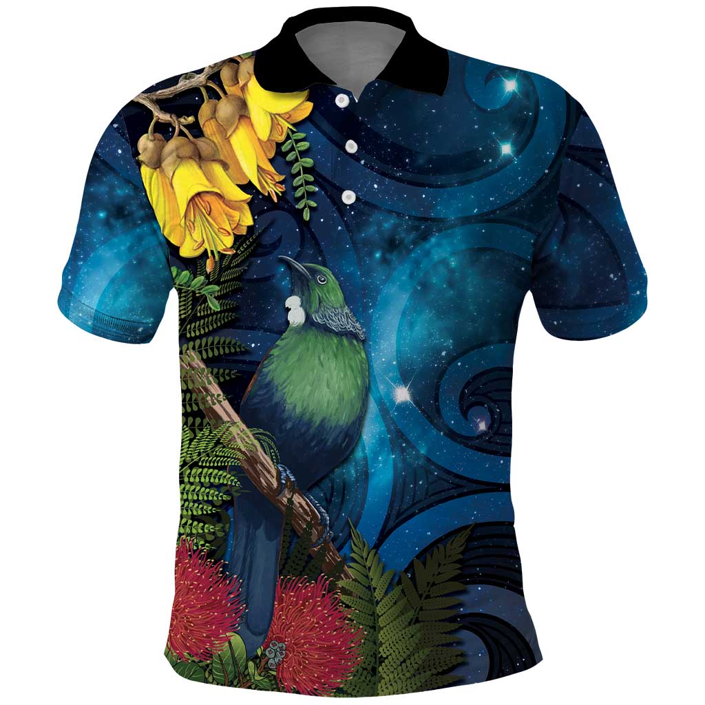 Tui Bird New Zealand Starry Sky Polo Shirt Maori Koru