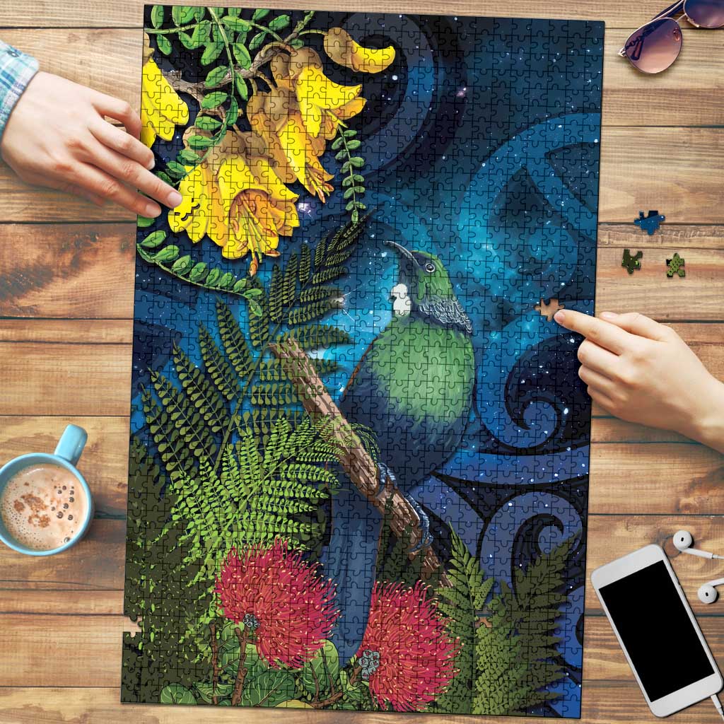 Tui Bird New Zealand Starry Sky Puzzle Maori Koru