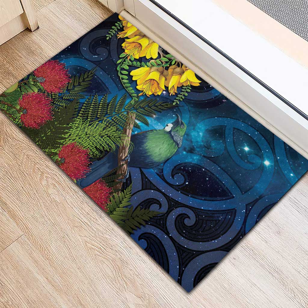 Tui Bird New Zealand Starry Sky Rubber Doormat Maori Koru