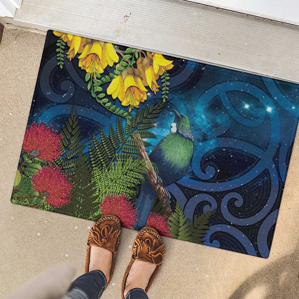 Tui Bird New Zealand Starry Sky Rubber Doormat Maori Koru