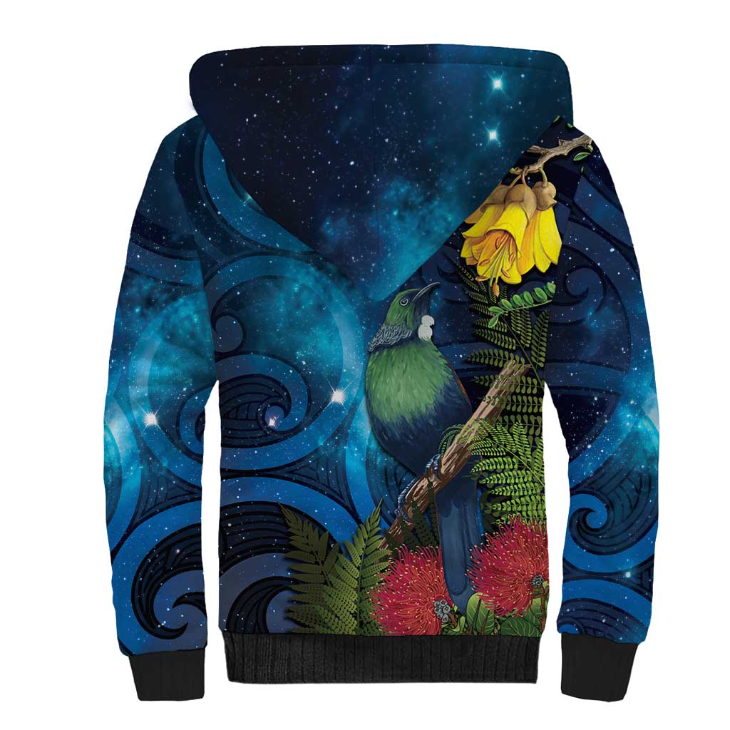 Tui Bird New Zealand Starry Sky Sherpa Hoodie Maori Koru LT7 - Polynesian Pride