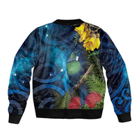 Tui Bird New Zealand Starry Sky Sleeve Zip Bomber Jacket Maori Koru