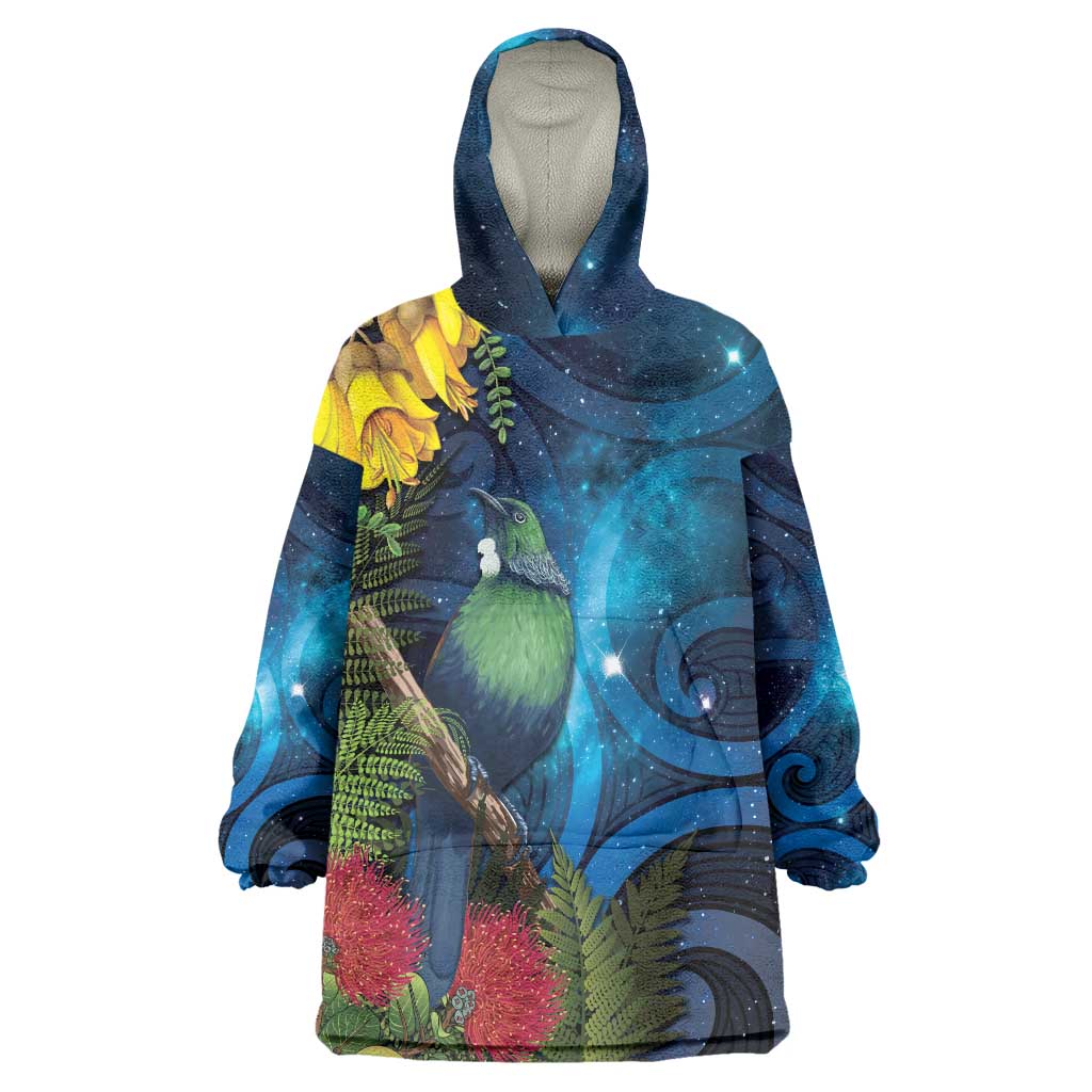 Tui Bird New Zealand Starry Sky Wearable Blanket Hoodie Maori Koru LT7 One Size Galaxy - Polynesian Pride