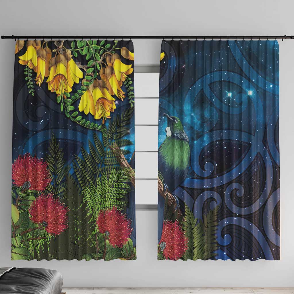 Tui Bird New Zealand Starry Sky Window Curtain Maori Koru