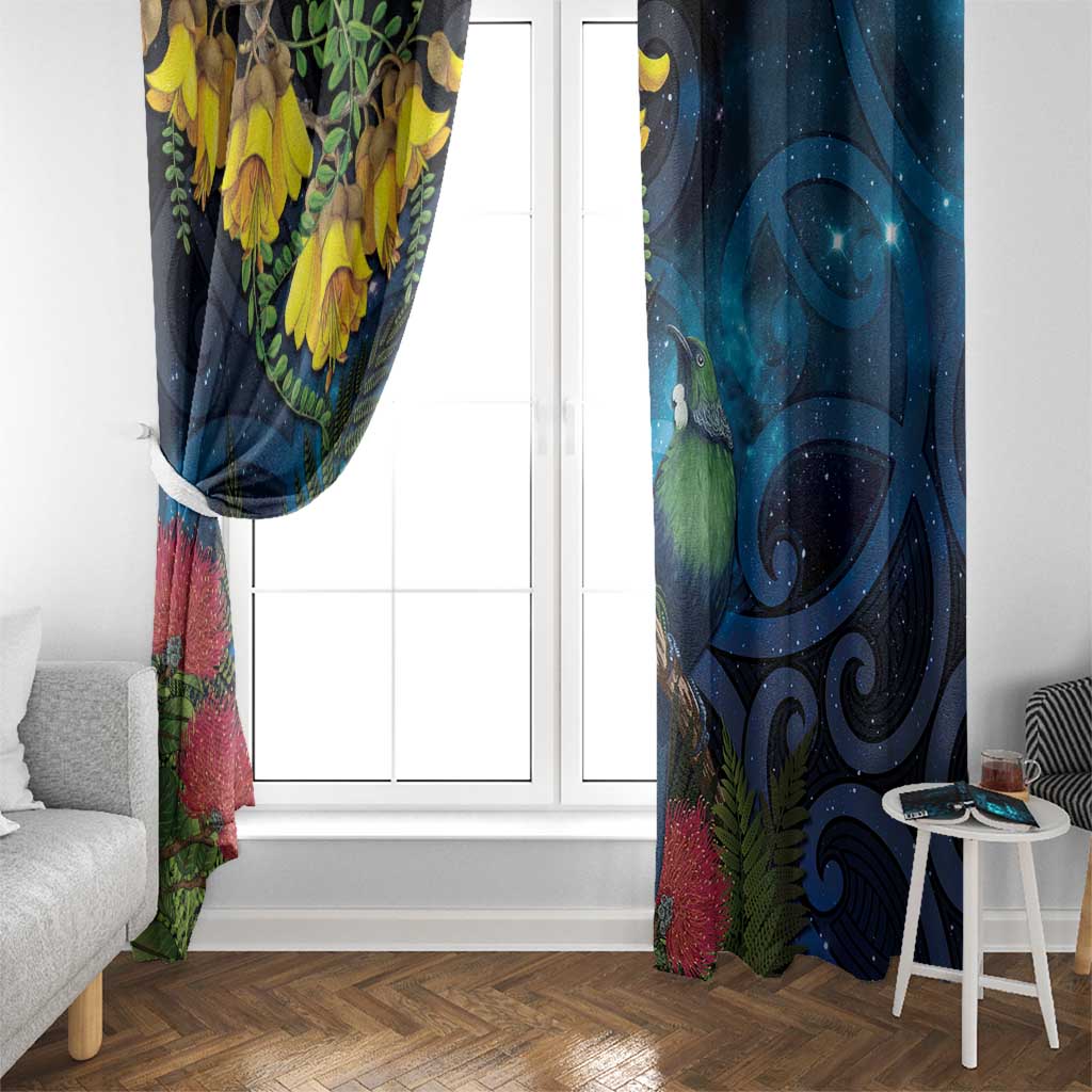 Tui Bird New Zealand Starry Sky Window Curtain Maori Koru