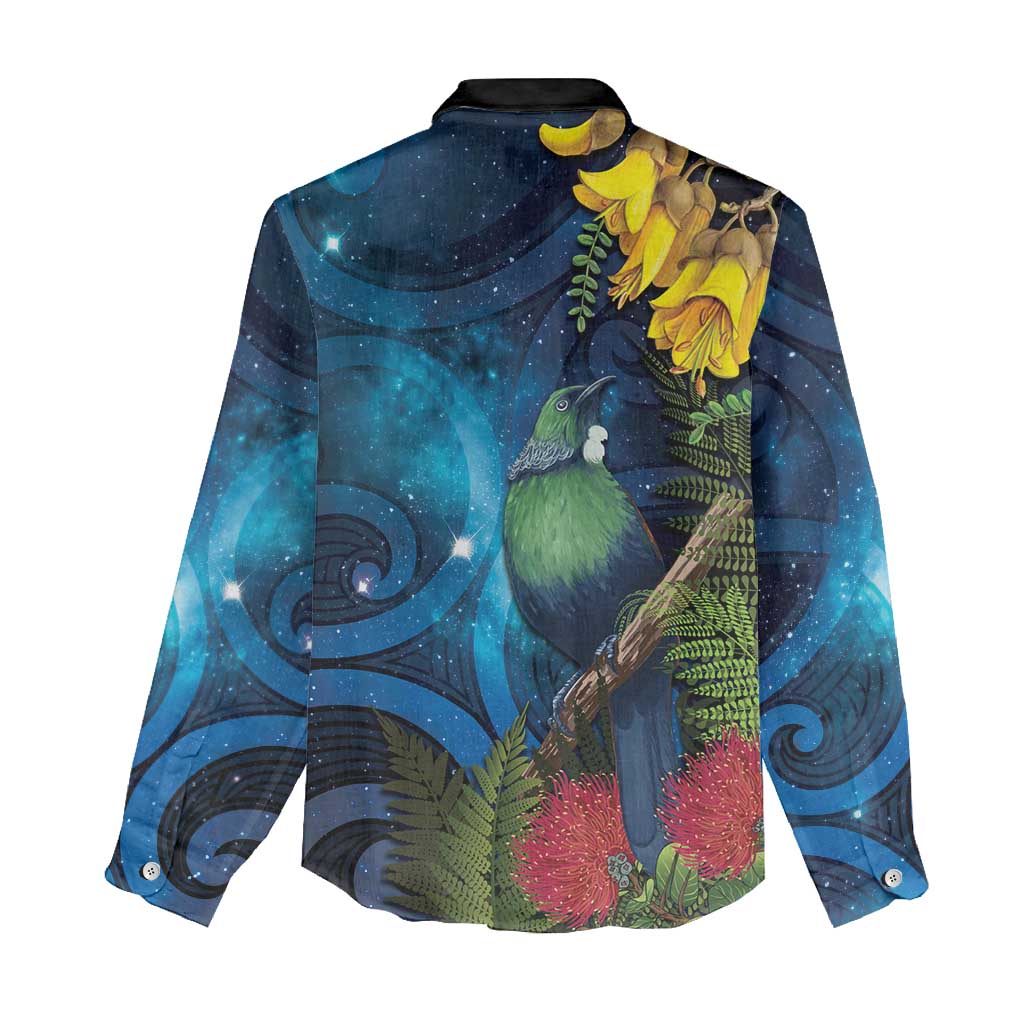 Tui Bird New Zealand Starry Sky Women Casual Shirt Maori Koru