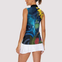 Tui Bird New Zealand Starry Sky Women Sleeveless Polo Shirt Maori Koru