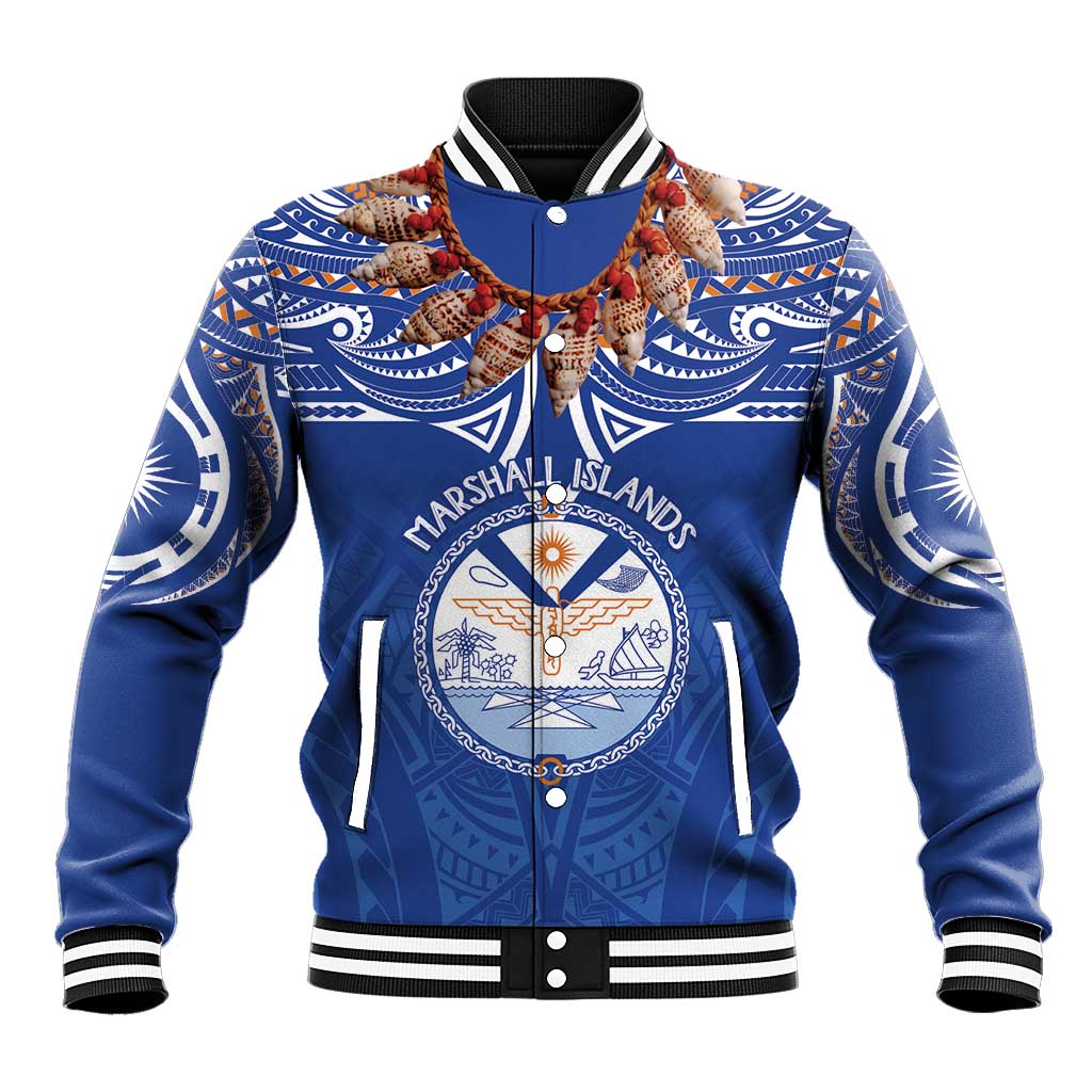 Yokwe Marshall Islands Personalized Baseball Jacket Jemenei Day - Seashell Necklace LT7 Unisex Blue - Polynesian Pride