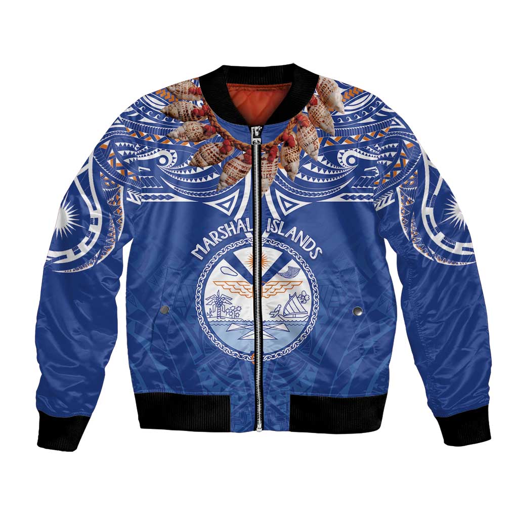Yokwe Marshall Islands Personalized Bomber Jacket Jemenei Day - Seashell Necklace LT7 Unisex Blue - Polynesian Pride