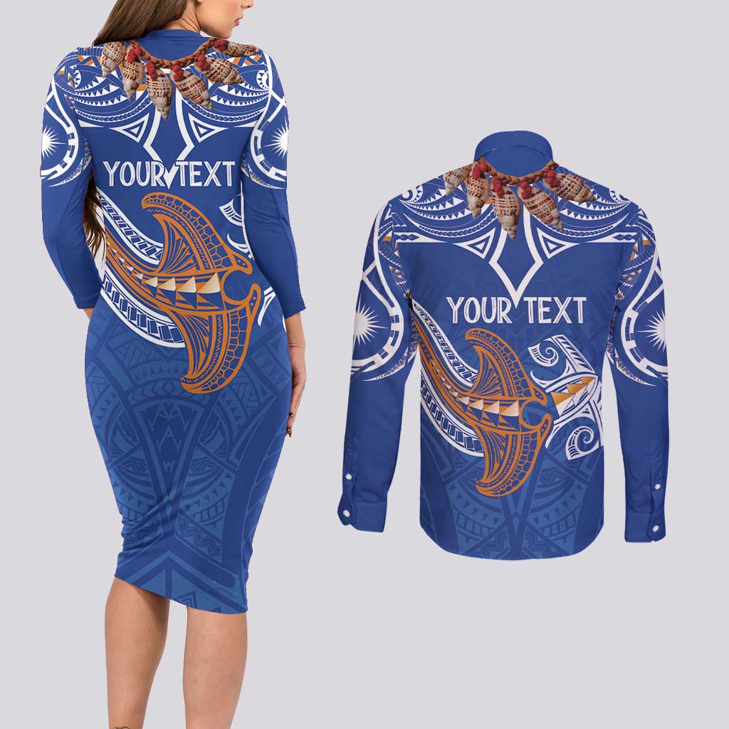 Yokwe Marshall Islands Personalized Couples Matching Long Sleeve Bodycon Dress and Long Sleeve Button Shirt Jemenei Day - Seashell Necklace LT7 - Polynesian Pride