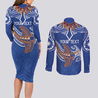 Yokwe Marshall Islands Personalized Couples Matching Long Sleeve Bodycon Dress and Long Sleeve Button Shirt Jemenei Day - Seashell Necklace LT7 - Polynesian Pride