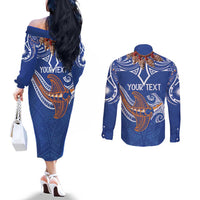 Yokwe Marshall Islands Personalized Couples Matching Off The Shoulder Long Sleeve Dress and Long Sleeve Button Shirt Jemenei Day - Seashell Necklace LT7 - Polynesian Pride