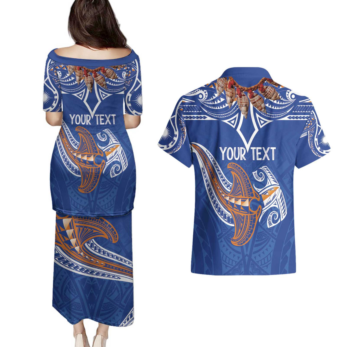 Yokwe Marshall Islands Personalized Couples Matching Puletasi and Hawaiian Shirt Jemenei Day - Seashell Necklace