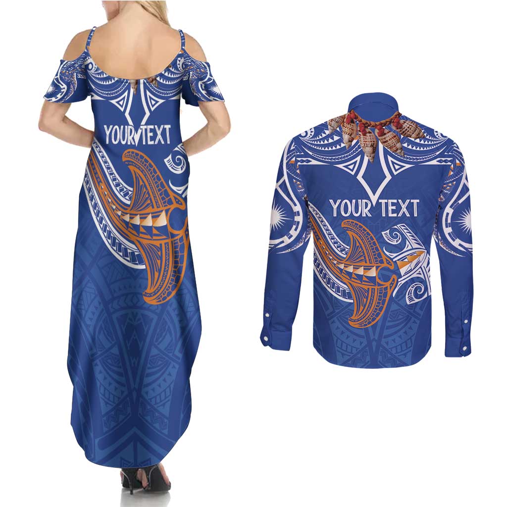 Yokwe Marshall Islands Personalized Couples Matching Summer Maxi Dress and Long Sleeve Button Shirt Jemenei Day - Seashell Necklace