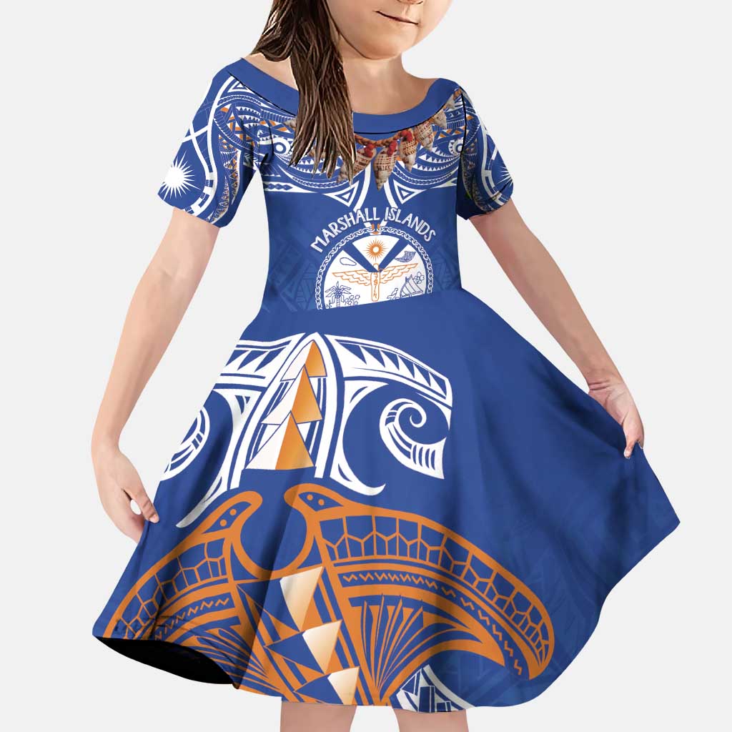 Yokwe Marshall Islands Personalized Family Matching Puletasi and Hawaiian Shirt Jemenei Day - Seashell Necklace LT7 Daughter's Dress Blue - Polynesian Pride