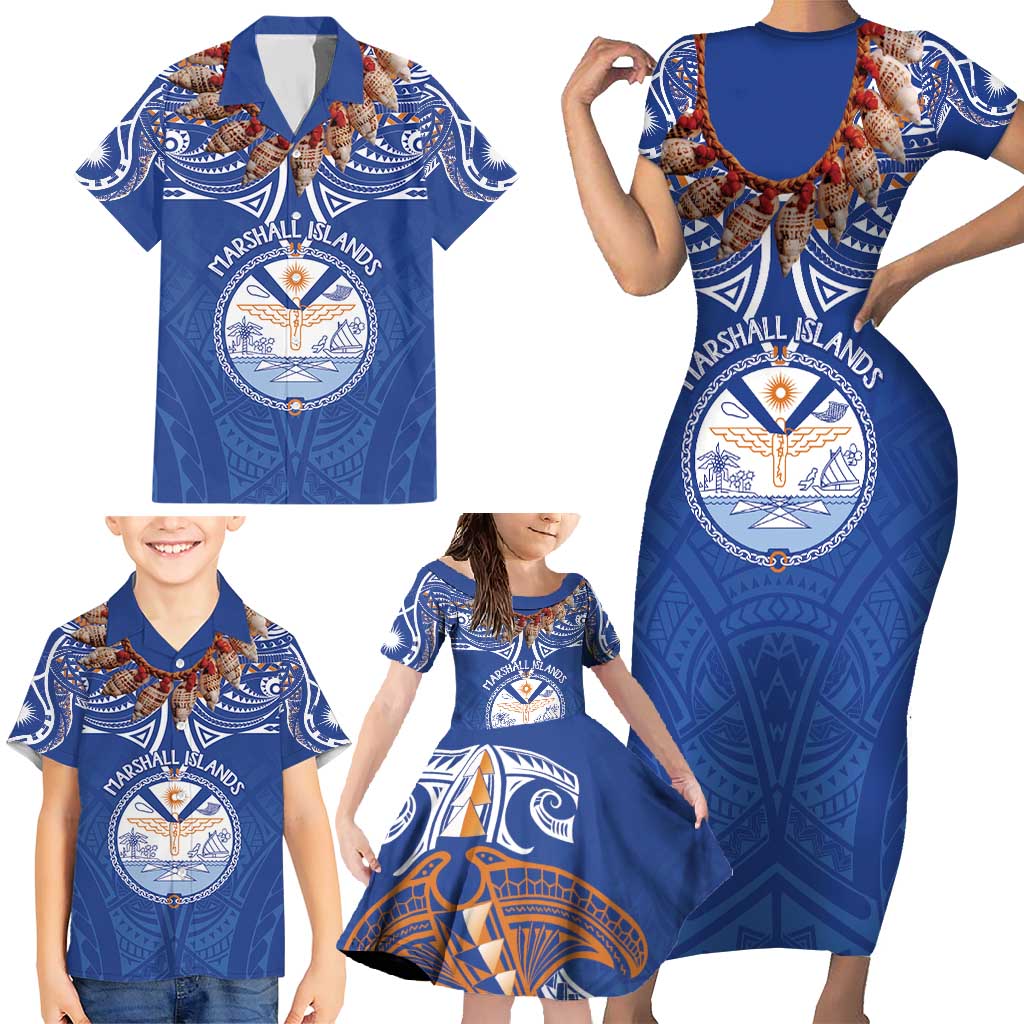 Yokwe Marshall Islands Personalized Family Matching Short Sleeve Bodycon Dress and Hawaiian Shirt Jemenei Day - Seashell Necklace LT7 - Polynesian Pride