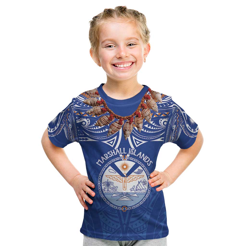 Yokwe Marshall Islands Personalized Kid T Shirt Jemenei Day - Seashell Necklace LT7 Blue - Polynesian Pride