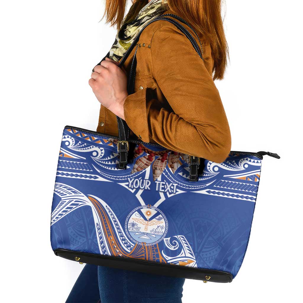 Yokwe Marshall Islands Personalized Leather Tote Bag Jemenei Day - Seashell Necklace LT7 Blue - Polynesian Pride