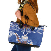 Yokwe Marshall Islands Personalized Leather Tote Bag Jemenei Day - Seashell Necklace LT7 Blue - Polynesian Pride