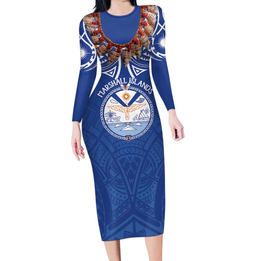 Yokwe Marshall Islands Personalized Long Sleeve Bodycon Dress Jemenei Day - Seashell Necklace