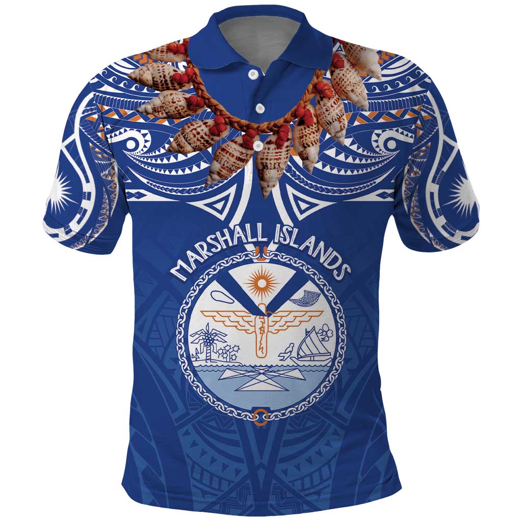 Yokwe Marshall Islands Personalized Polo Shirt Jemenei Day - Seashell Necklace LT7 Blue - Polynesian Pride