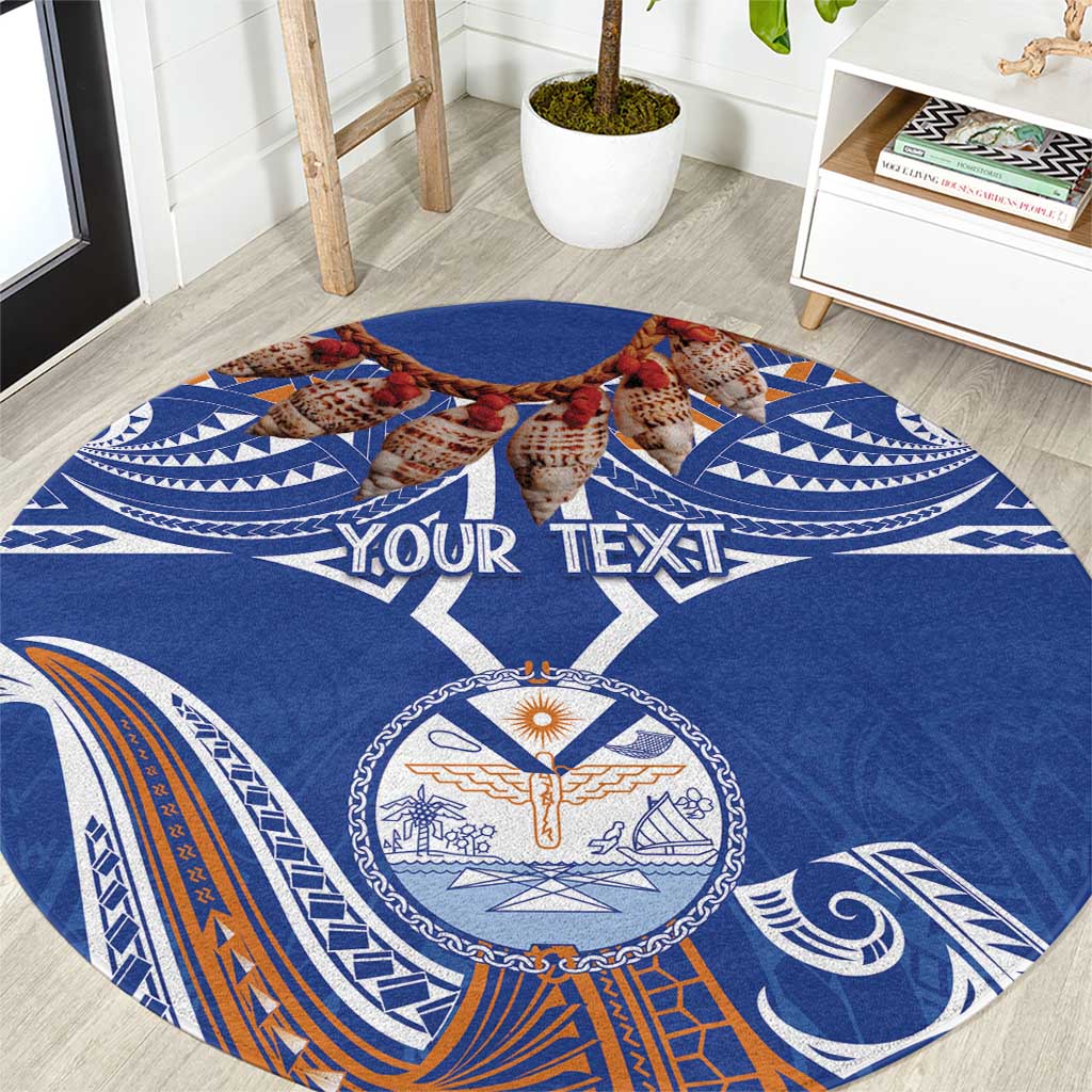 Yokwe Marshall Islands Personalized Round Carpet Jemenei Day - Seashell Necklace LT7 Blue - Polynesian Pride