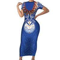 Yokwe Marshall Islands Personalized Short Sleeve Bodycon Dress Jemenei Day - Seashell Necklace LT7 Long Dress Blue - Polynesian Pride