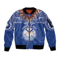 Yokwe Marshall Islands Personalized Sleeve Zip Bomber Jacket Jemenei Day - Seashell Necklace LT7 Unisex Blue - Polynesian Pride