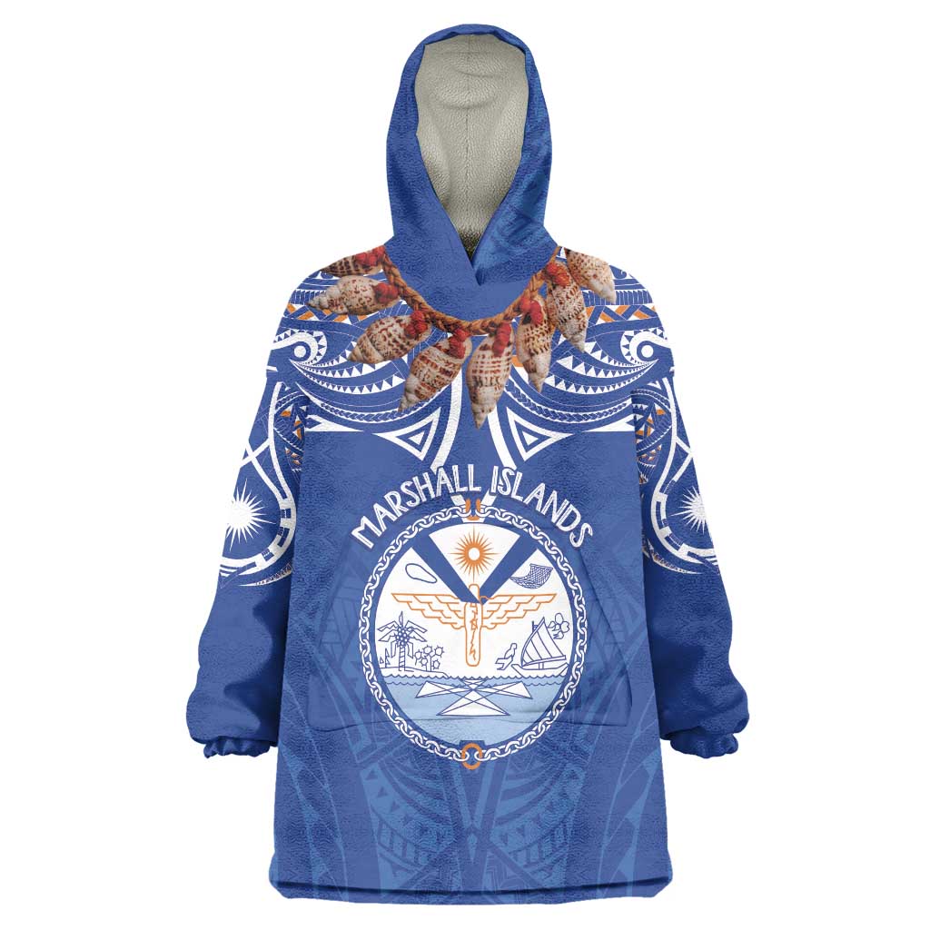 Yokwe Marshall Islands Personalized Wearable Blanket Hoodie Jemenei Day - Seashell Necklace LT7 One Size Blue - Polynesian Pride