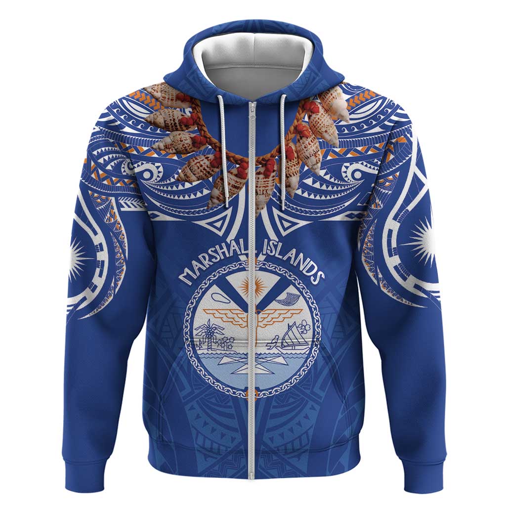 Yokwe Marshall Islands Personalized Zip Hoodie Jemenei Day - Seashell Necklace LT7 Zip Hoodie Blue - Polynesian Pride