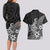 Polynesia Couples Matching Long Sleeve Bodycon Dress and Hawaiian Shirt Plumeria Black Curves LT7 - Polynesian Pride