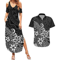 Polynesia Couples Matching Summer Maxi Dress and Hawaiian Shirt Plumeria Black Curves LT7 Black - Polynesian Pride