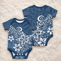 Polynesia Baby Onesie Plumeria Blue Curves