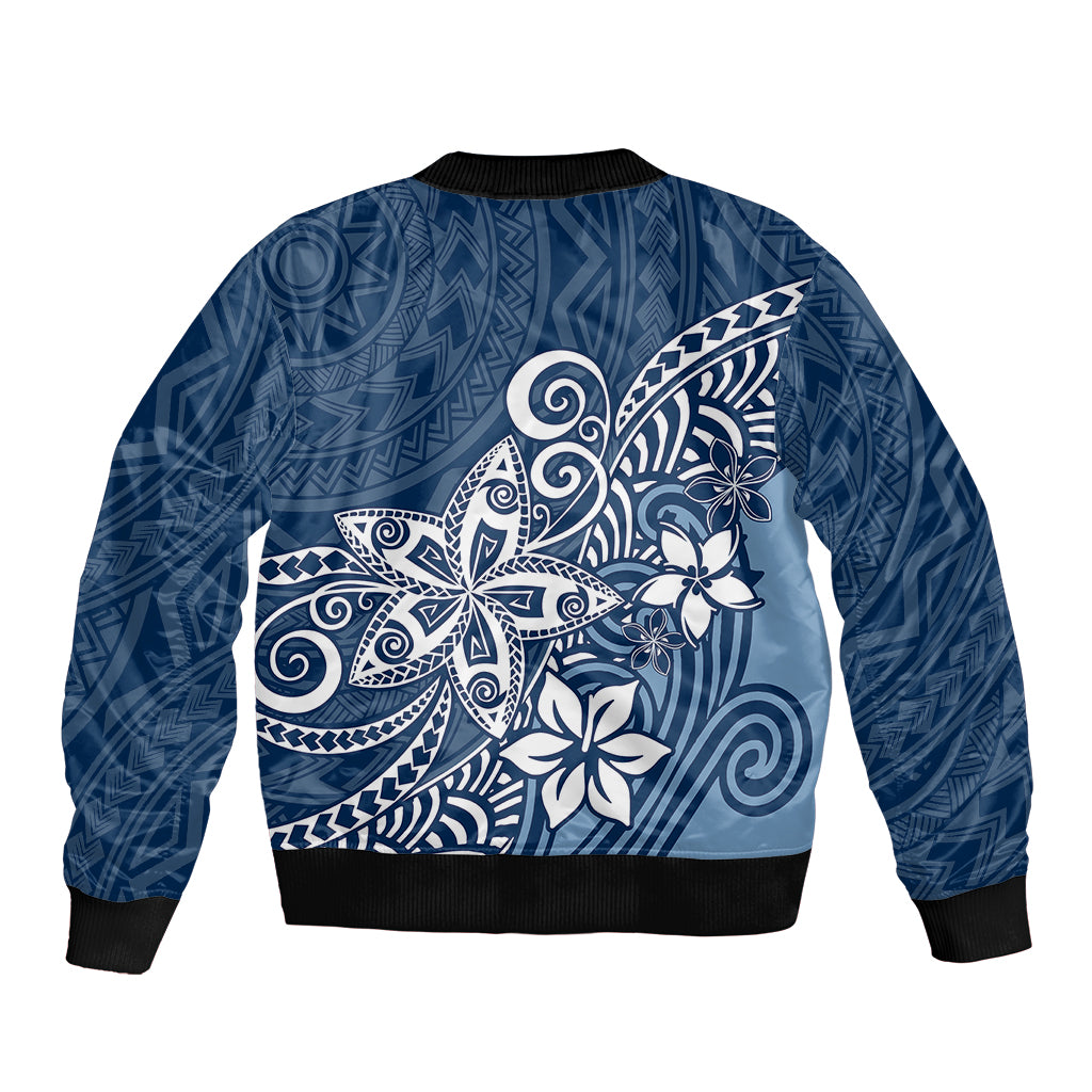 Polynesia Bomber Jacket Plumeria Blue Curves LT7 - Polynesian Pride