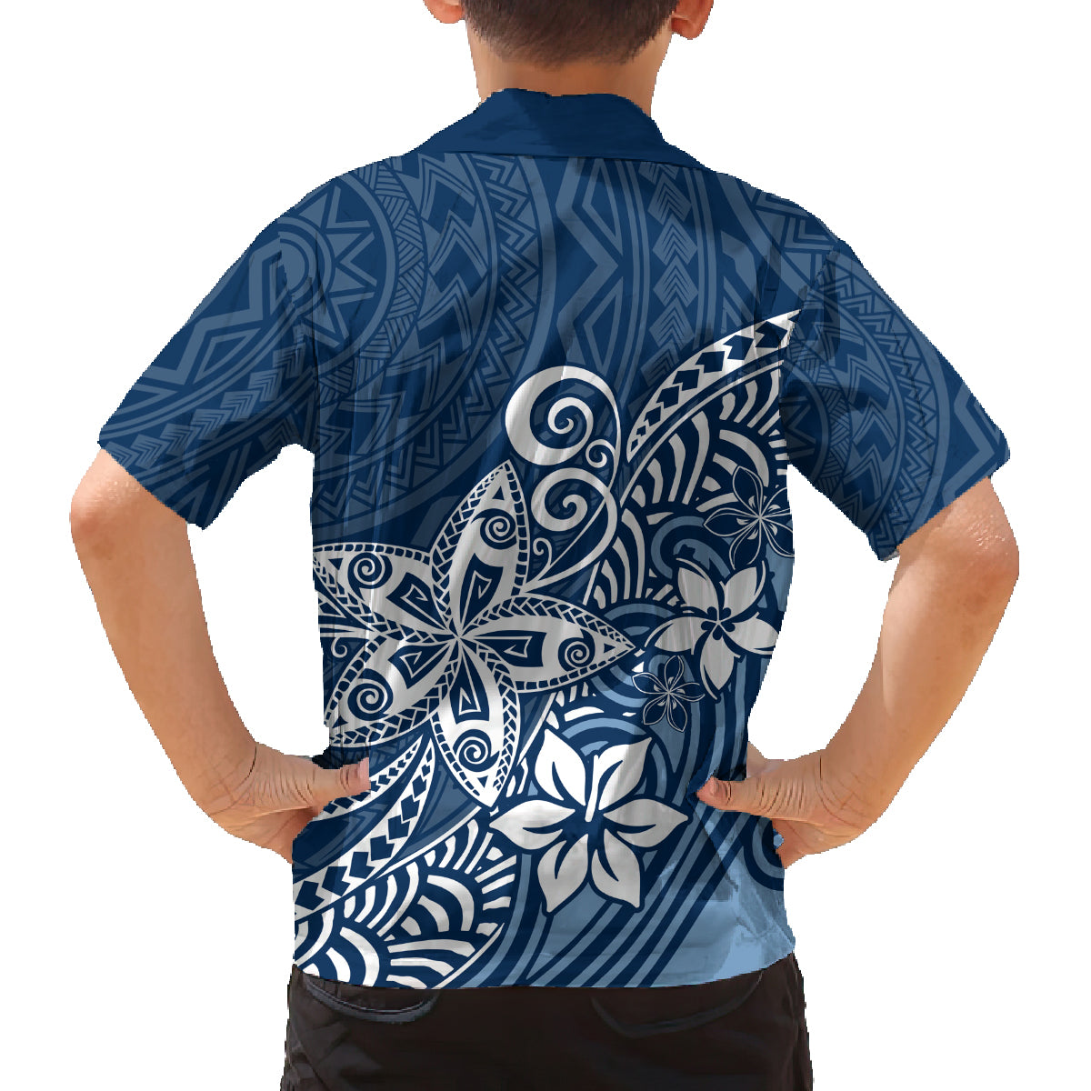 Hawaii Family Matching Outfits Polynesia Summer Maxi Dress And Shirt Family Set Clothes Plumeria Navy Curves LT7