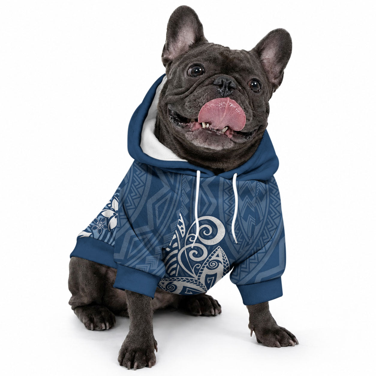 Polynesia Pet Hoodie Plumeria Blue Curves