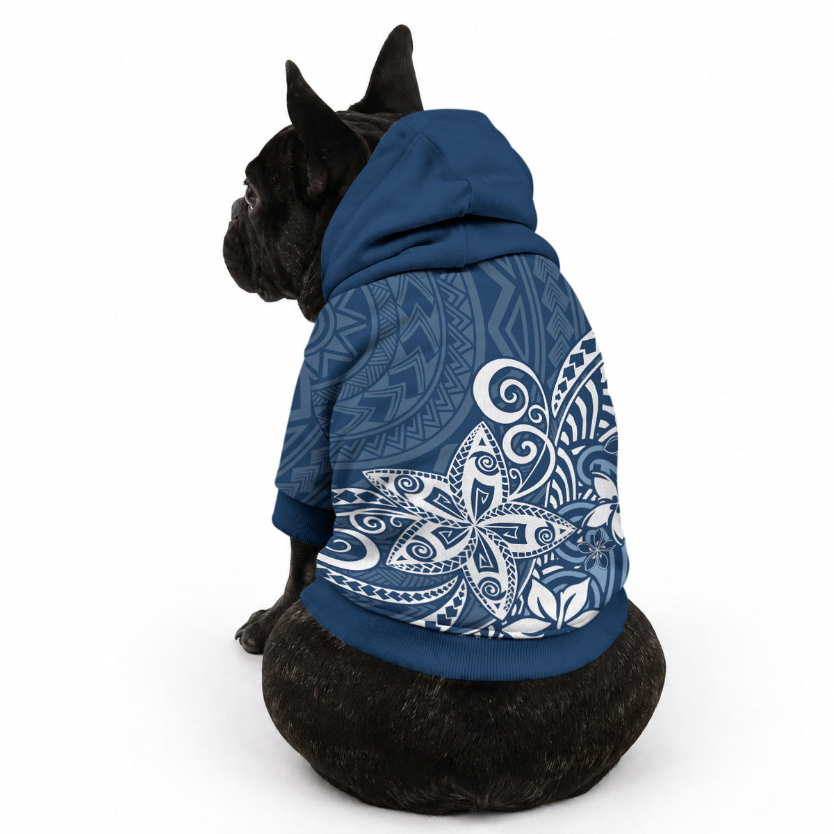 Polynesia Pet Hoodie Plumeria Blue Curves