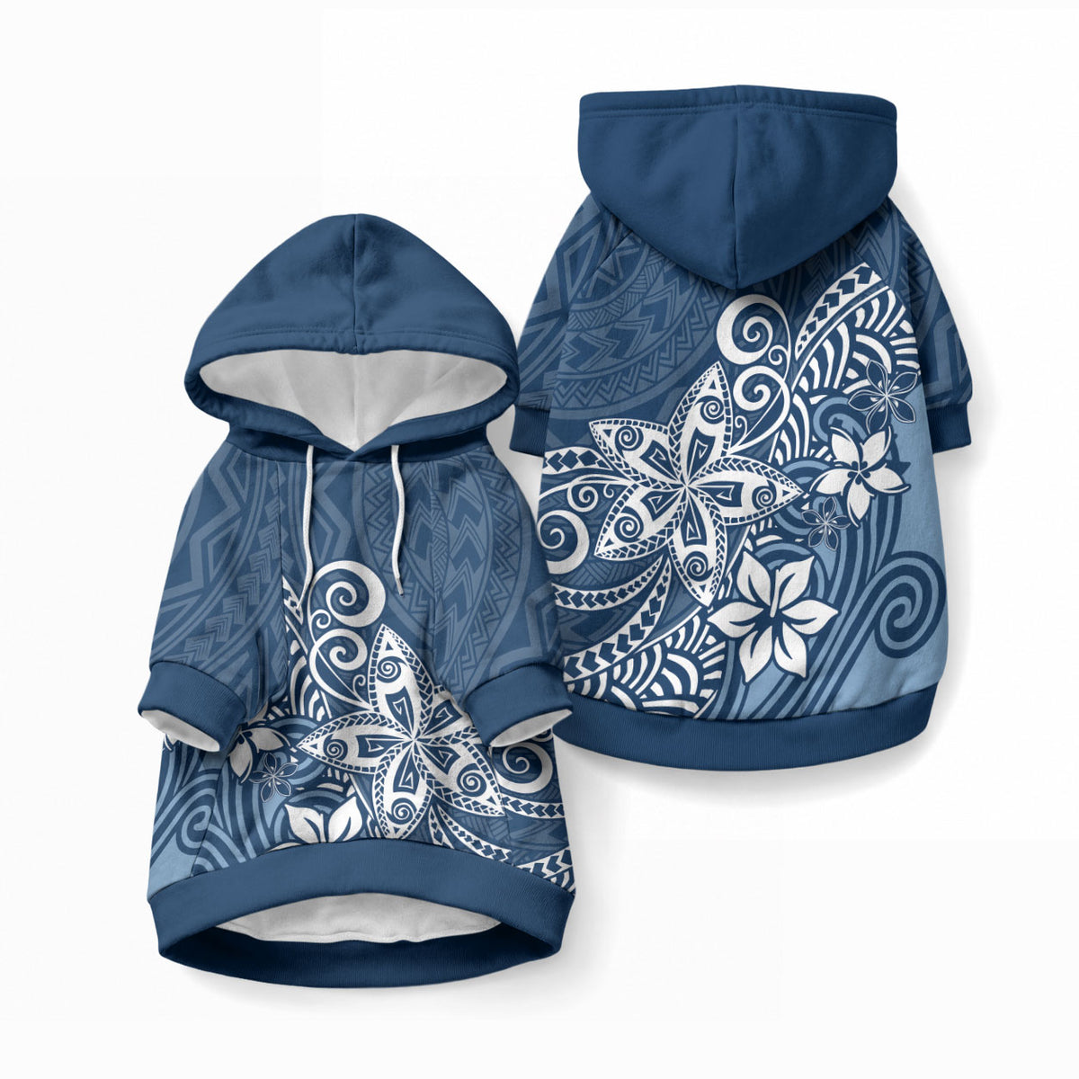 Polynesia Pet Hoodie Plumeria Blue Curves