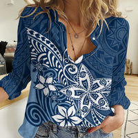 Polynesia Women Casual Shirt Plumeria Blue Curves LT7 Female Blue - Polynesian Pride